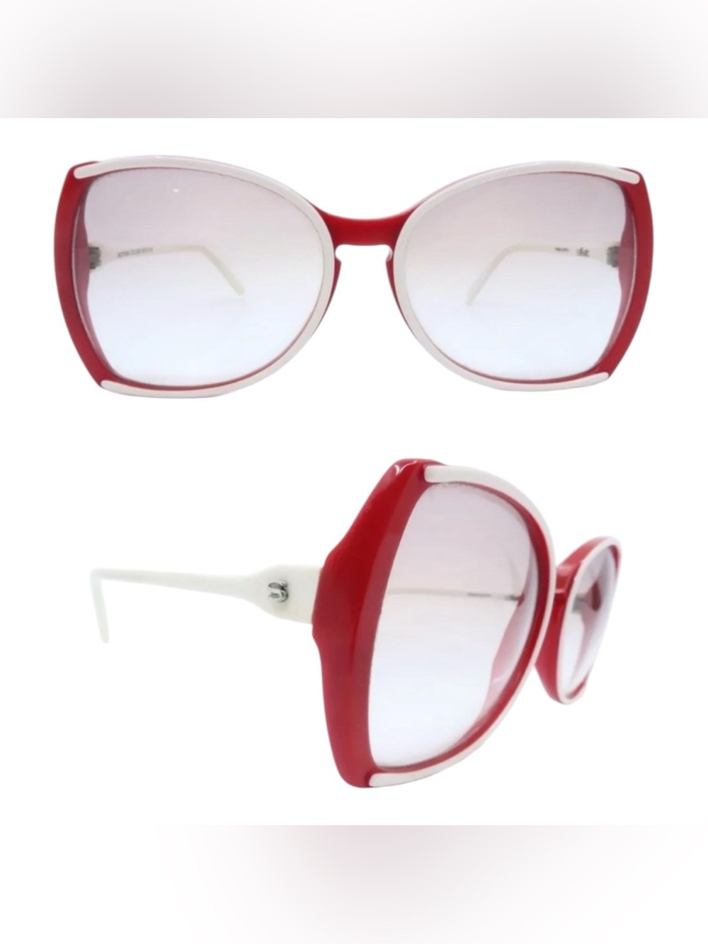 Vintage Color Block Silhouette Sunglasses, Red & White, Made in Austria